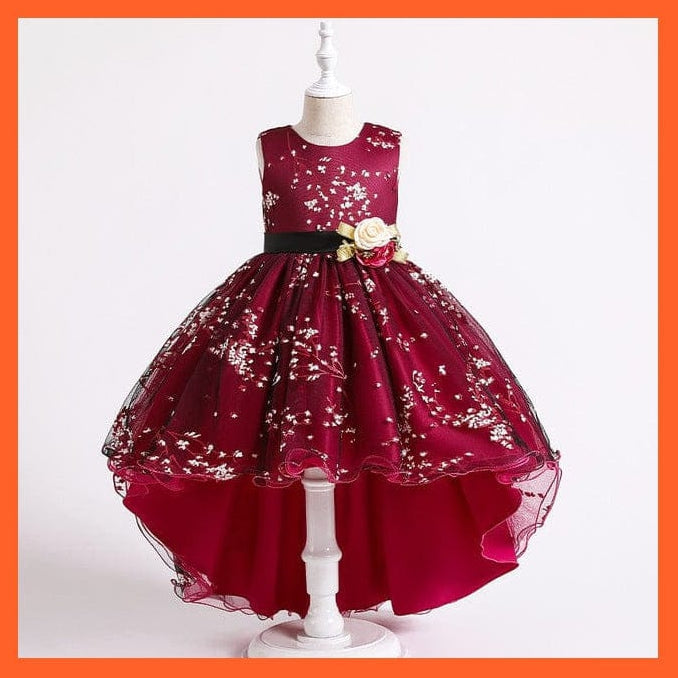 whatagift.com.au D1382-Rose / 3T Baby Girls Flower Print Princess Ball Gown Party Trailing Dress