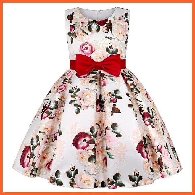 whatagift.com.au D2693-Beige / 2T Flower Print Elegant Causal Princess Party Dresses