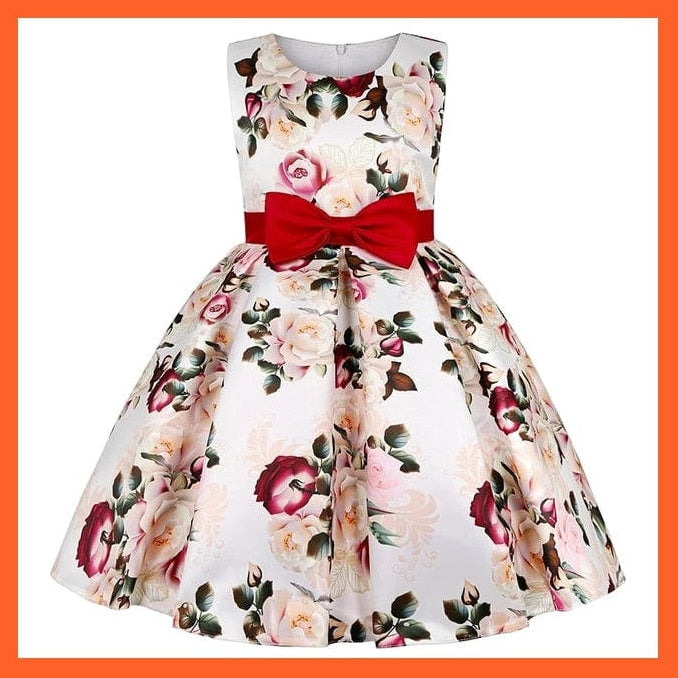 whatagift.com.au D2693-Beige / 2T Flower Print Elegant Causal Princess Party Dresses
