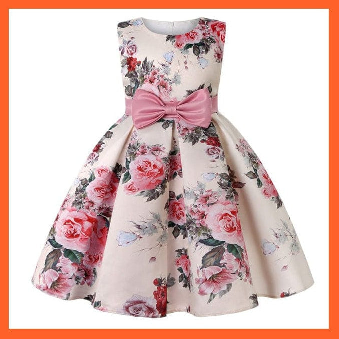 whatagift.com.au D3073-Beige / 2T Flower Print Elegant Causal Princess Party Dresses