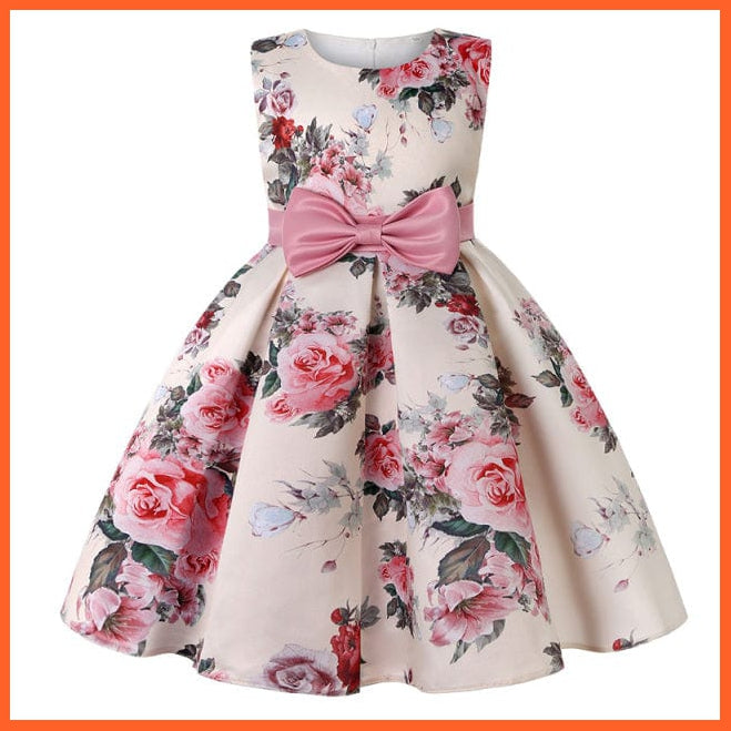 whatagift.com.au D3073-Beige / 4T Flower Print Elegant Causal Princess Party Dresses