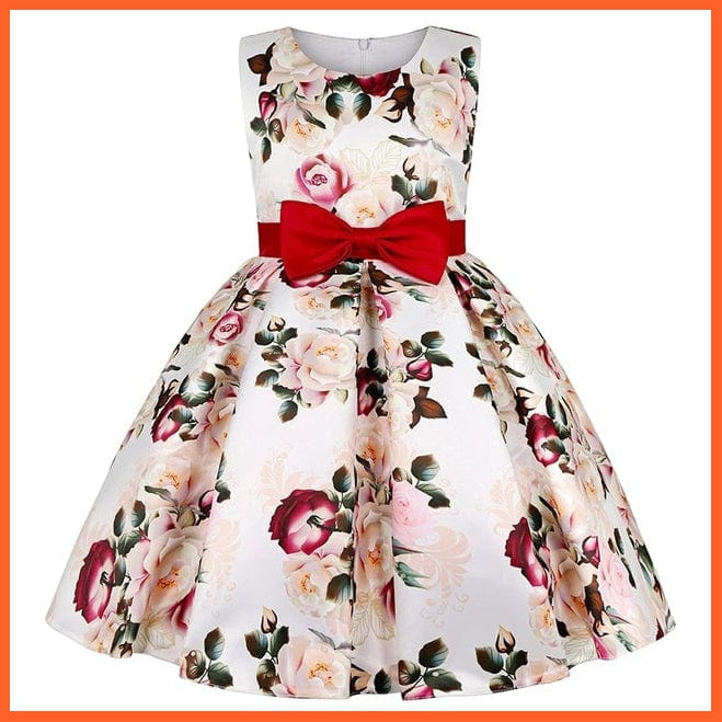 whatagift.com.au D3073-WineRed / 2T Floral Print Dresses for Girls