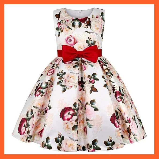 whatagift.com.au D3073-WineRed / 2T Floral Print Dresses For Girls