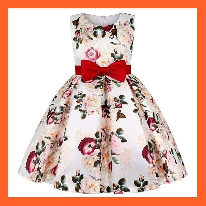 whatagift D3073-WineRed / 2T Floral Print Dresses For Girls