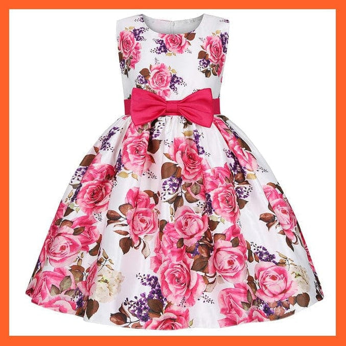 whatagift.com.au D3074-Rose / 2T Floral Print Dresses For Girls