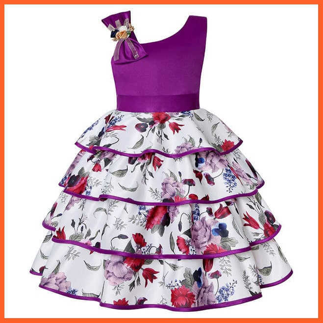 whatagift.com.au D3076-Purple / 2T Floral Print Dresses for Girls