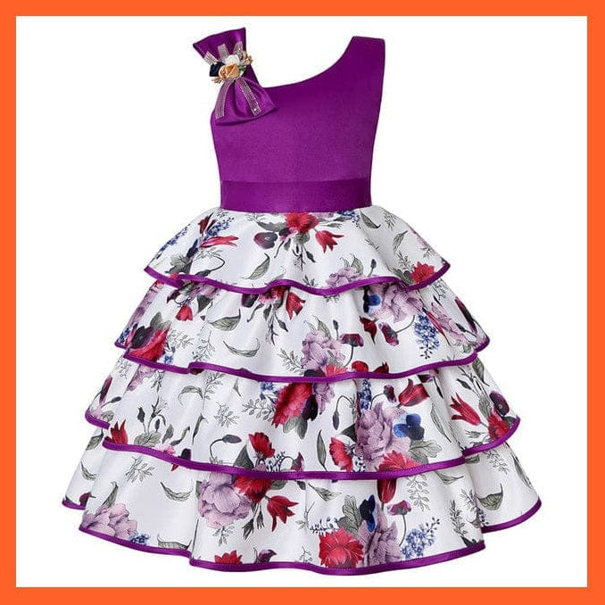 whatagift.com.au D3076-Purple / 2T Floral Print Dresses For Girls