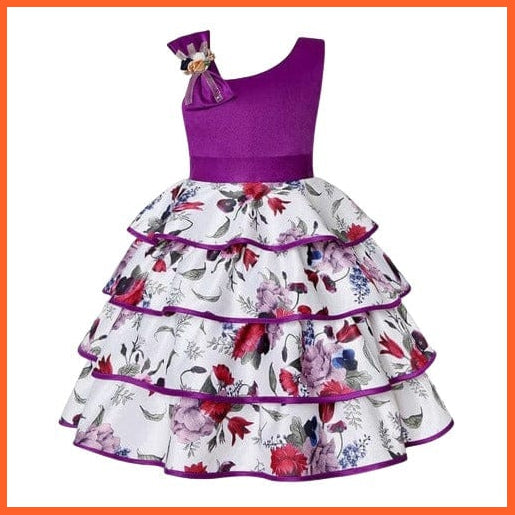 whatagift D3076-Purple / 2T Floral Print Dresses For Girls