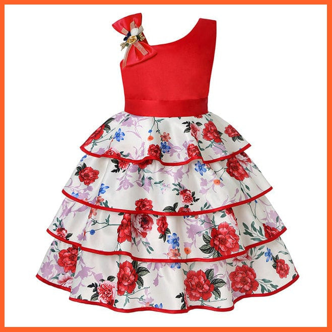 whatagift.com.au D3076-Red / 2T Floral Print Dresses for Girls