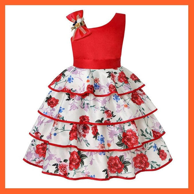 whatagift.com.au D3076-Red / 2T Floral Print Dresses For Girls