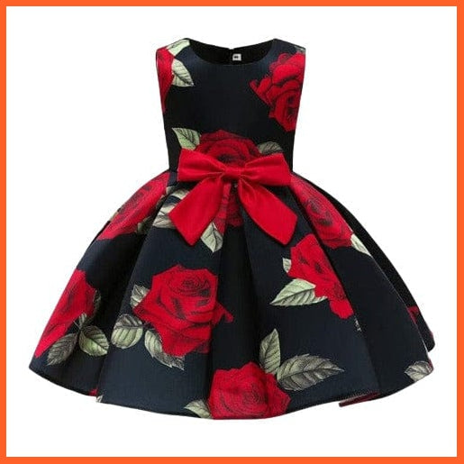 whatagift D3182-Black / 2 Floral Print Dresses For Girls