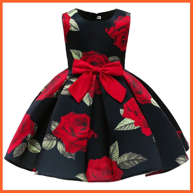 whatagift.com.au D3182-Black / 2T Floral Print Dresses for Girls