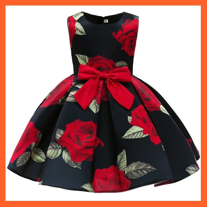 whatagift.com.au D3182-Black / 2T Floral Print Dresses For Girls