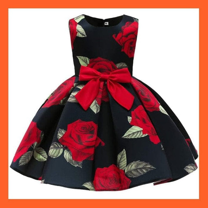 whatagift D3182-Black / 2T Floral Print Dresses For Girls