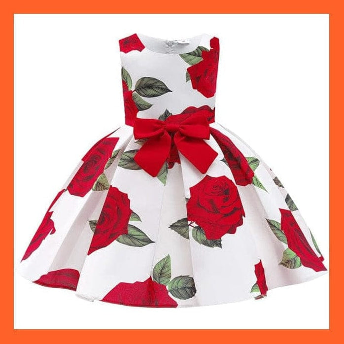 whatagift D3182-White / 2T Floral Print Dresses For Girls