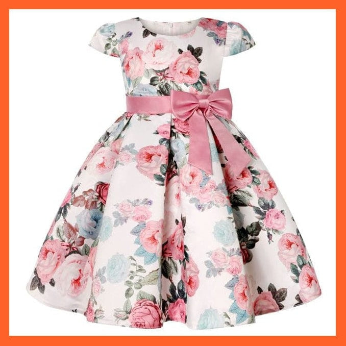 whatagift.com.au D3370-DarkPink / 2T Flower Print Elegant Causal Princess Party Dresses