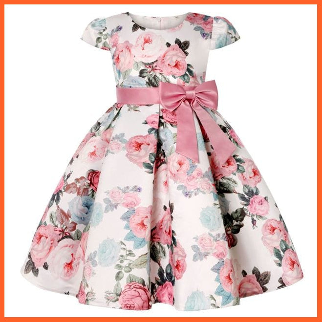 whatagift.com.au D3370-DarkPink / 4T Flower Print Elegant Causal Princess Party Dresses