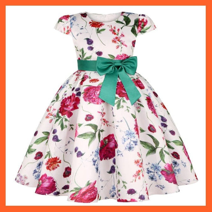 whatagift.com.au D3370-Green / 2T Flower Print Elegant Causal Princess Party Dresses