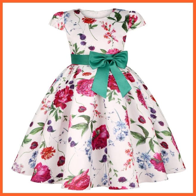 whatagift.com.au D3370-Green / 9 Flower Print Elegant Causal Princess Party Dresses