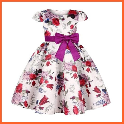 whatagift D3370-Purple / 2 Floral Print Dresses For Girls