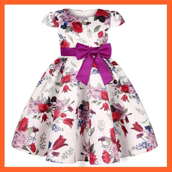whatagift.com.au D3370-Purple / 2T Floral Print Dresses For Girls