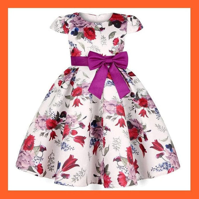 whatagift D3370-Purple / 2T Floral Print Dresses For Girls