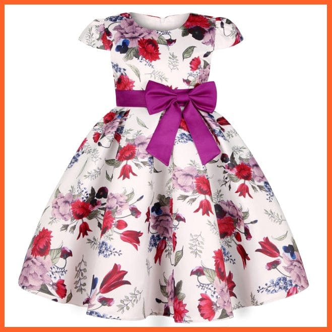 whatagift.com.au D3370-Purple / 2T Flower Print Elegant Causal Princess Party Dresses