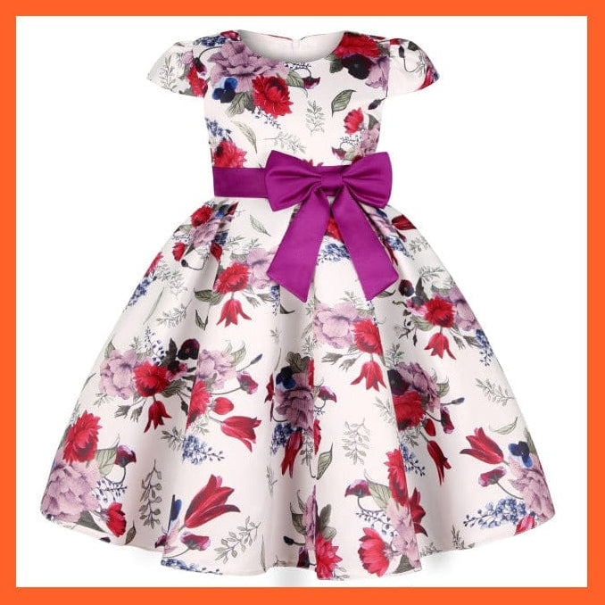 whatagift.com.au D3370-Purple / 2T Flower Print Elegant Causal Princess Party Dresses