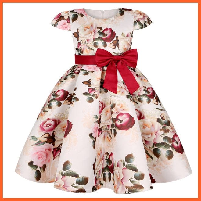 whatagift.com.au D3370-WineRed / 2T Flower Print Elegant Causal Princess Party Dresses
