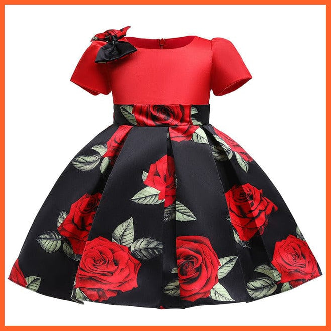 whatagift.com.au D3503-Black / 2T Floral Print Dresses for Girls
