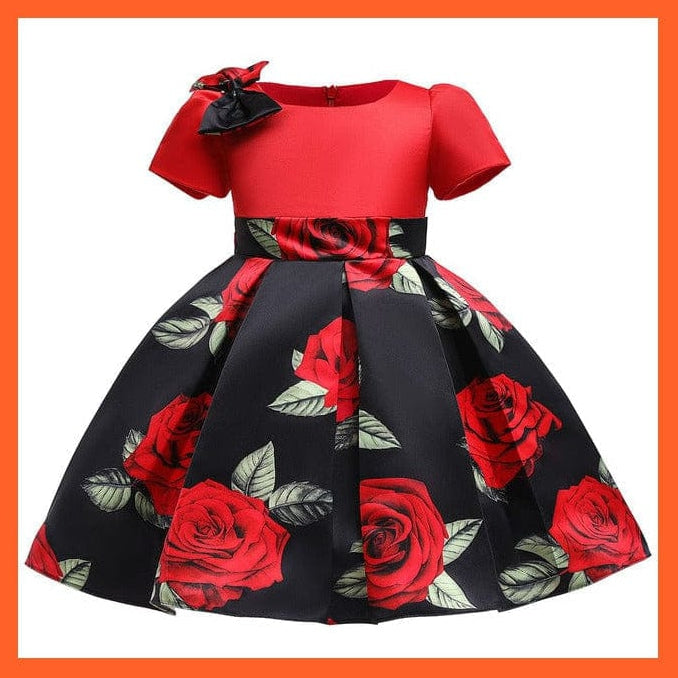 whatagift.com.au D3503-Black / 2T Floral Print Dresses For Girls