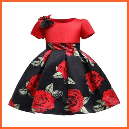 whatagift D3503-Black / 2T Floral Print Dresses For Girls