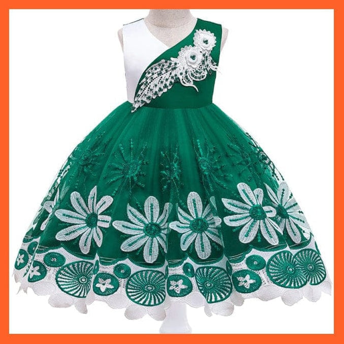 whatagift.com.au D3995Green / 3T Embroidery Silk Princess Dress For Baby Girl