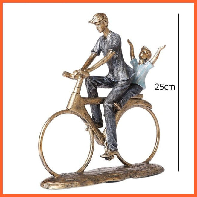 whatagift.com.au Dad and Son / M Parents And Child Cycle Statue | Father Mother Resin Figurine for Home Decore
