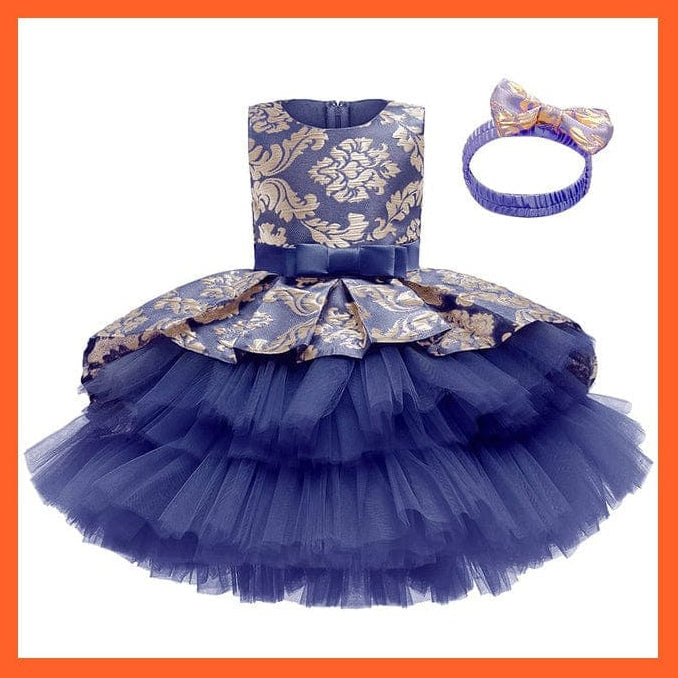 whatagift.com.au dark blue / 18M Lace Embroidery Formal Sleeveless Wedding Gown For Girls