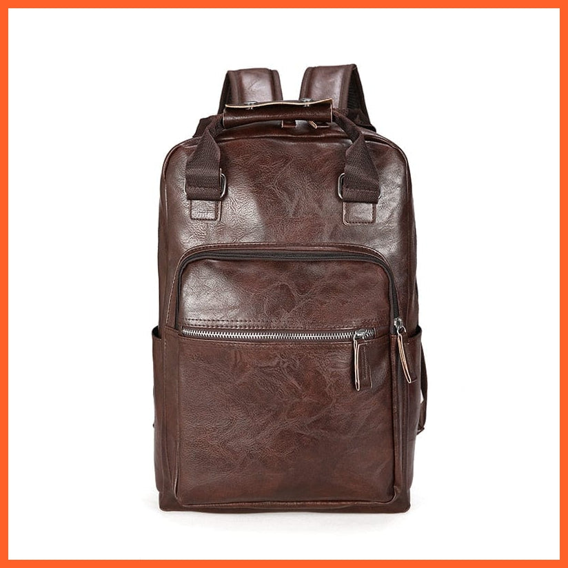 whatagift.com.au Dark Brown Men PU Leather Backpack | Large laptop Backpacks
