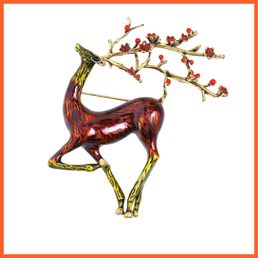 whatagift.uk dark red Christmas Deer Enamel Reindeer Brooch