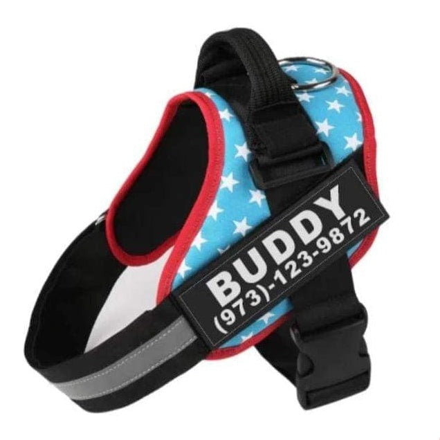 whatagift.com.au dog harness XXS / Blue and stars Personalized Custom Dog Harness | Dog Collar Name Safe Dog Harness