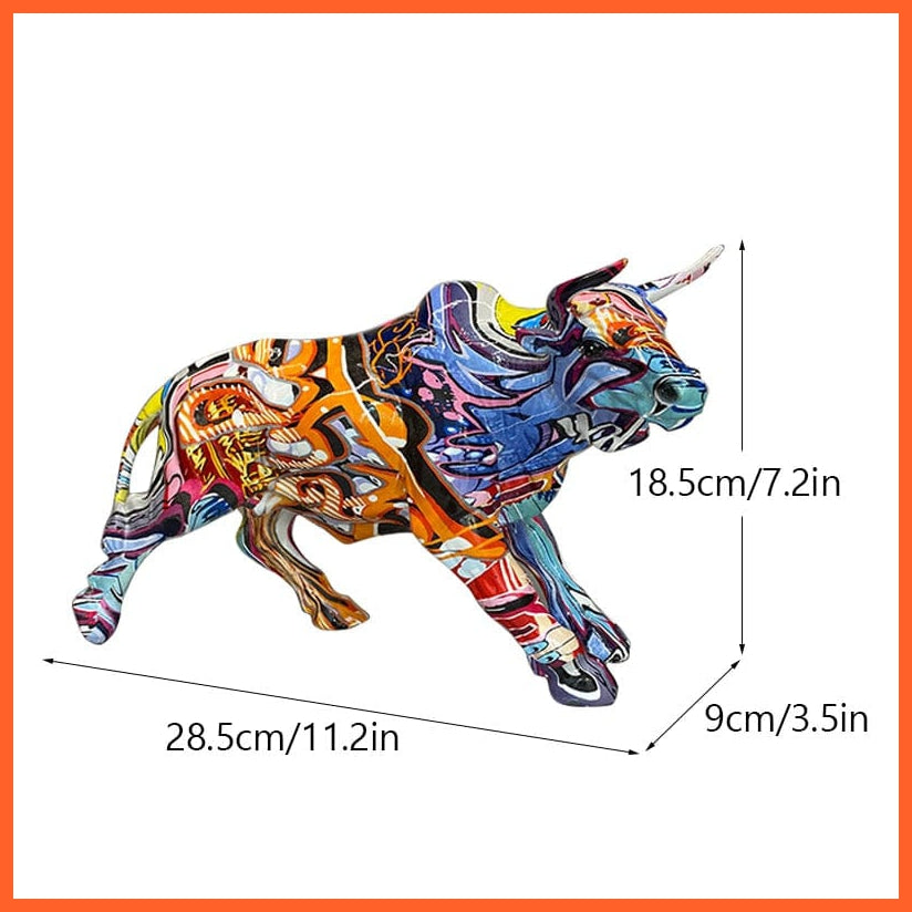 whatagift.com.au Doodle Graffiti Painting Bull Resin Lucky Figurines For Home Decore