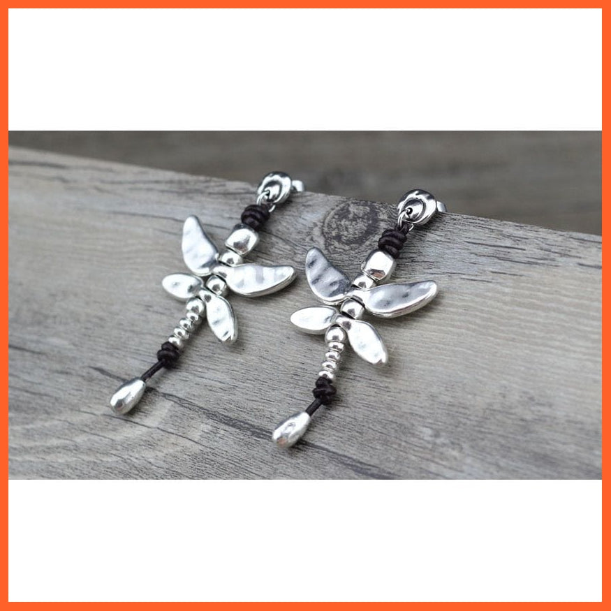 whatagift.com.au Dragonfly Antique Silver Plated Leather Earring For Woman