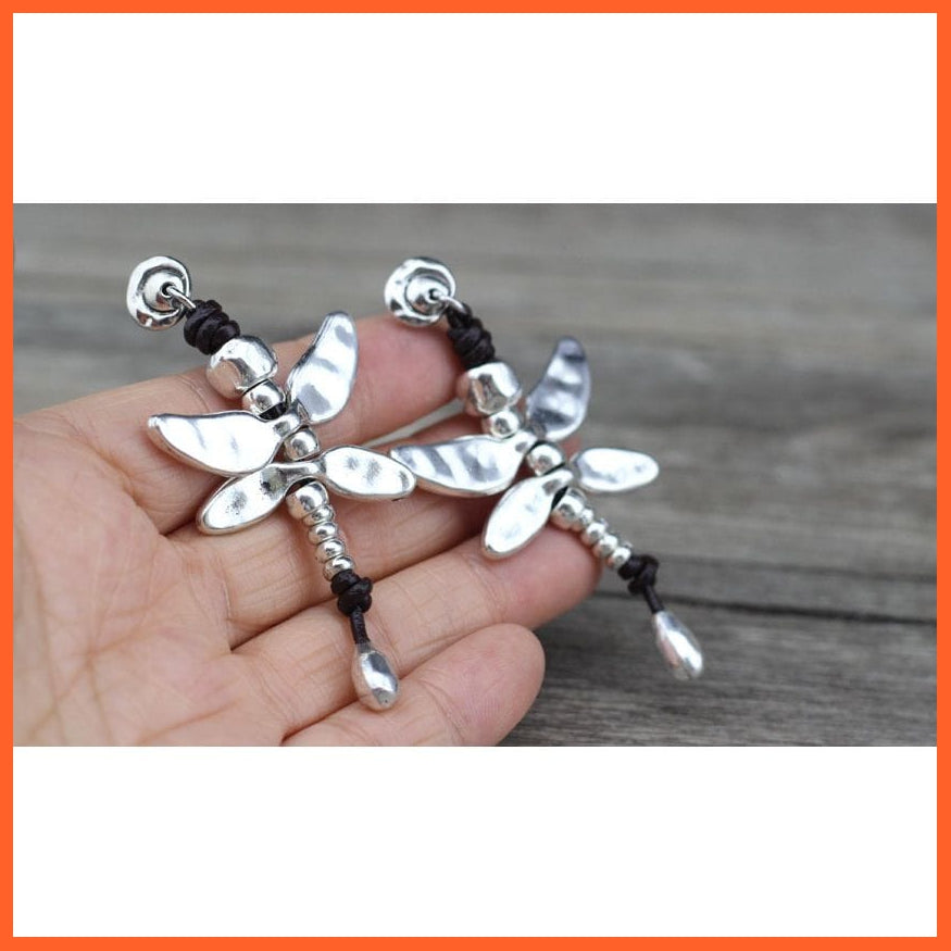 whatagift.com.au Dragonfly Antique Silver Plated Leather Earring For Woman