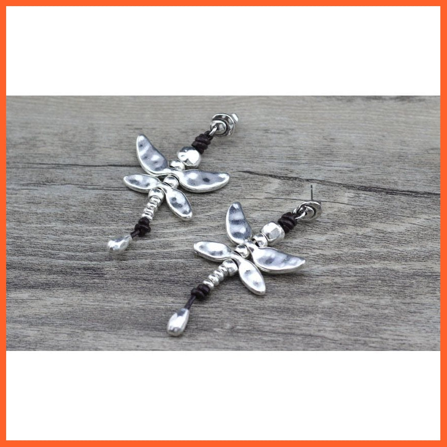 whatagift.com.au Dragonfly Antique Silver Plated Leather Earring For Woman