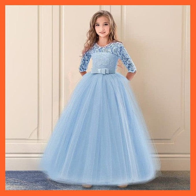whatagift.com.au Dress 2 Blue / 6T Vintage Girls Flower Dress For Wedding Evening Princess Party