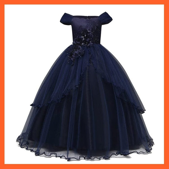 whatagift.com.au Dress 4 Dark Blue / 6T Vintage Girls Flower Dress For Wedding Evening Princess Party