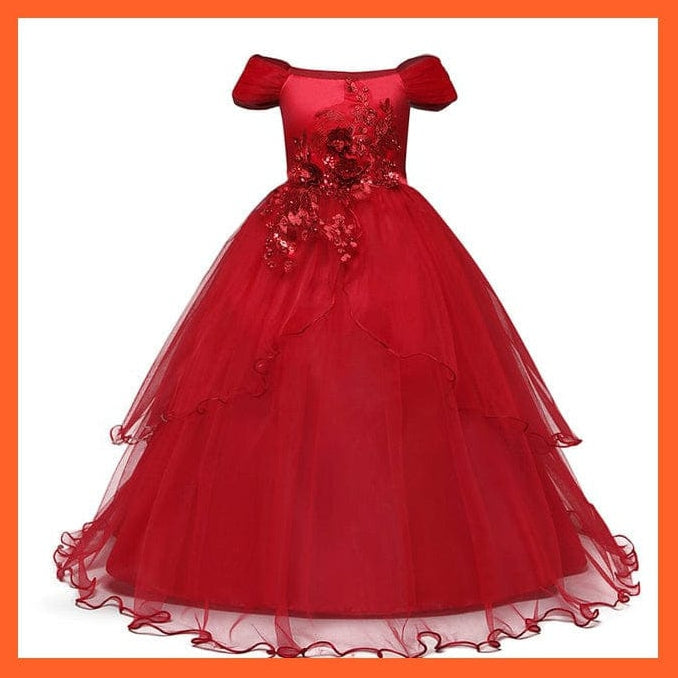 whatagift.com.au Dress 4 Red / 6T Vintage Girls Flower Dress For Wedding Evening Princess Party
