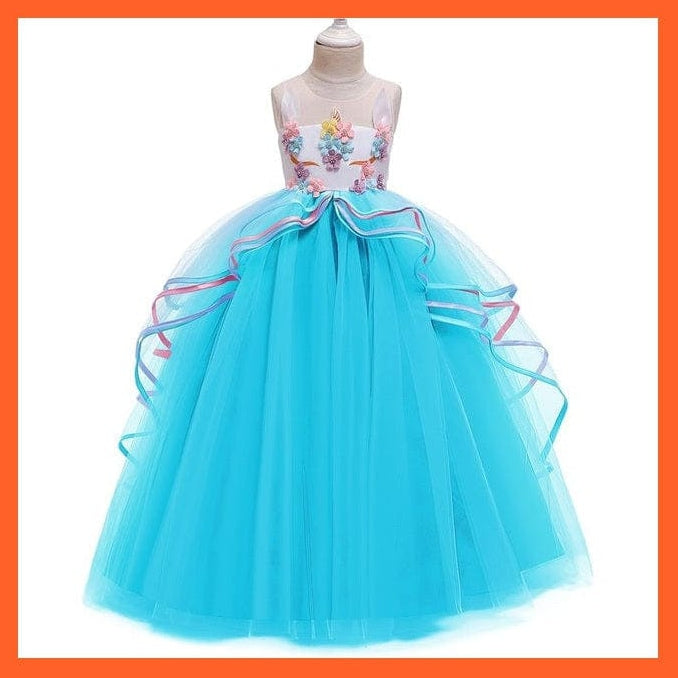 whatagift.com.au Dress 5 Blue / 6T Vintage Girls Flower Dress For Wedding Evening Princess Party