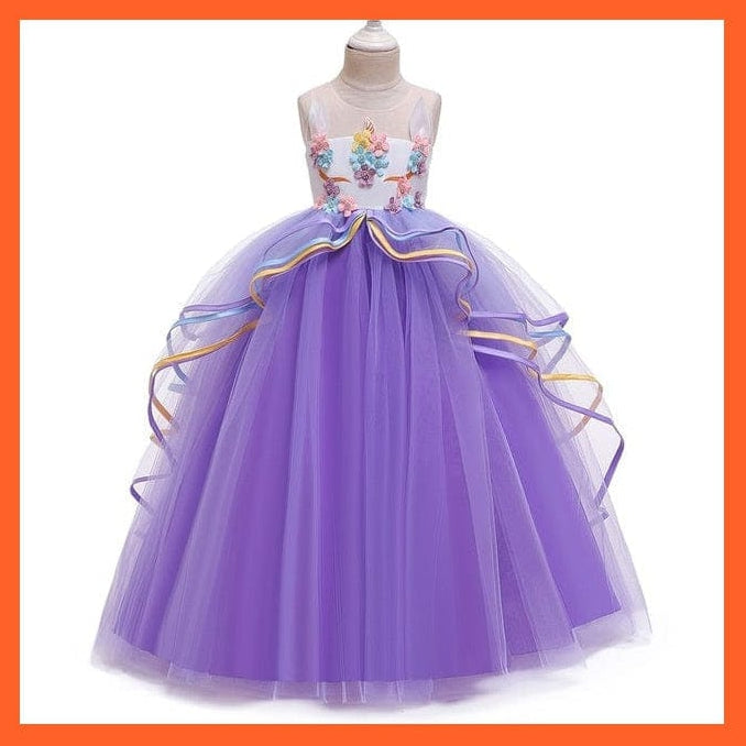 whatagift.com.au Dress 5 Purple / 6T Vintage Girls Flower Dress For Wedding Evening Princess Party