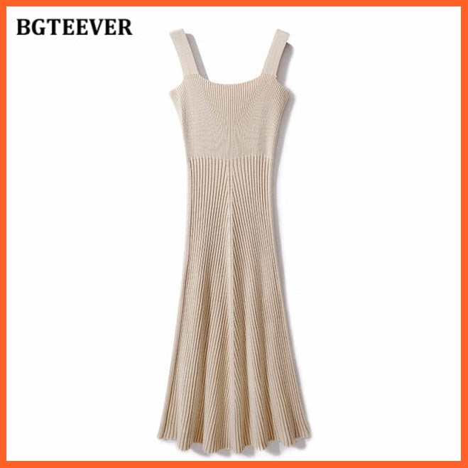 Women Midi Knitted Casual Elegant Sleeveless Slim Waist Sweater Dress | whatagift.com.au.