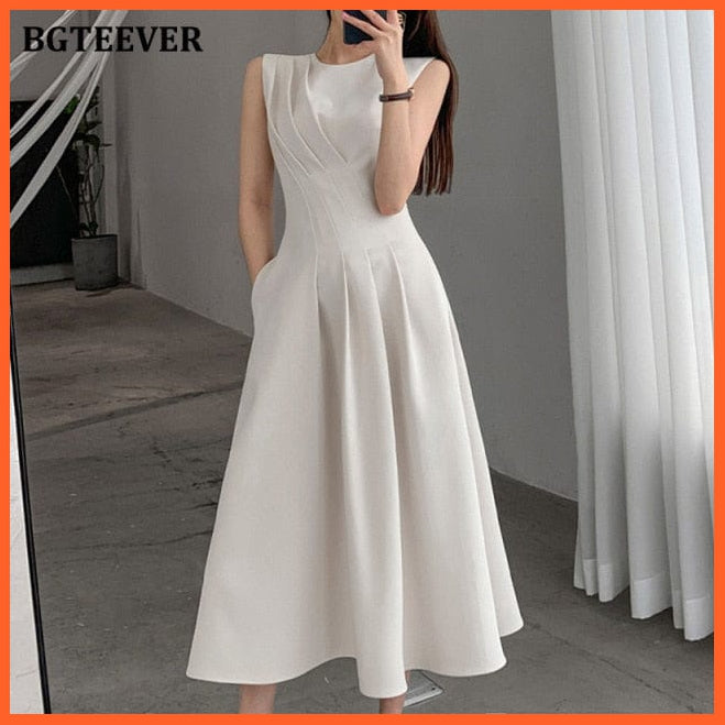 Women Elegant O-Neck Sleeveless Slim Waist A-Line Dress For Spring Summer | whatagift.com.au.