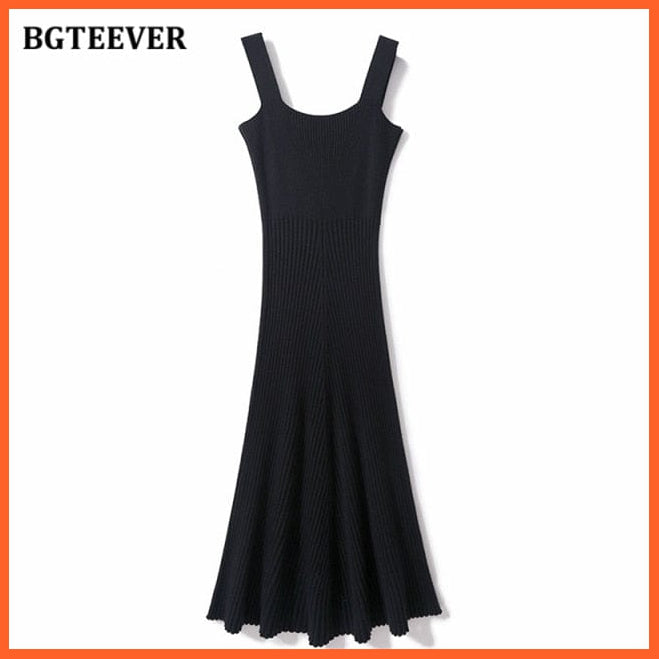 Women Midi Knitted Casual Elegant Sleeveless Slim Waist Sweater Dress | whatagift.com.au.